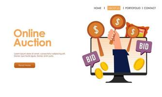 Bid and auction concept design landing page vector