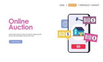 Bid and auction concept design landing page vector