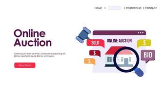 Bid and auction concept design landing page vector