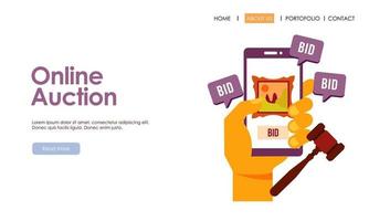 Bid and auction concept design landing page vector