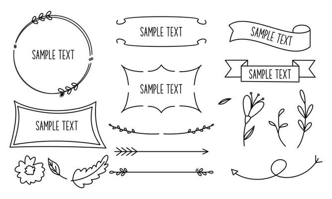 Retro line drawing frames, ribbons, florals,decorations and plants