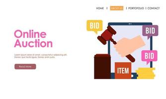 Bid and auction concept design landing page vector