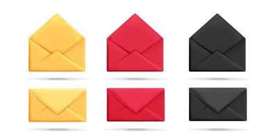 3d vector red, black and yellow open and close new mail envelope subscribe icon concept web element design