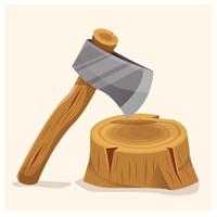 Axe with wooden handle. Vector iron axes with brown, ocher wooden handles front view isolated. Illustration of chopping wood with axe