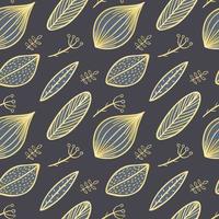 Vector modern seamless pattern. Doodle images and flat icons with twigs, berries and leaves. Wrapping paper and background decoration.
