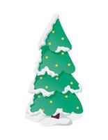 Vector isolated winter illustration of a Christmas tree with lights and snow.