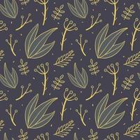 Vector modern seamless pattern. Doodle images and flat icons with twigs, berries and leaves. Wrapping paper and background decoration.