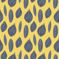 Vector modern seamless pattern. Doodle images and flat icons with twigs, leaves. Wrapping paper and yellow background decoration.