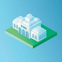 Vector isolated image in isometric style. Volumetric bank building, architecture and the concept of a modern city. Design decorative elements on the theme of modern life.