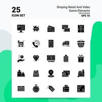 25 Shoping Retail And Video Game Elements Icon Set 100 Editable EPS 10 Files Business Logo Concept Ideas Solid Glyph icon design vector