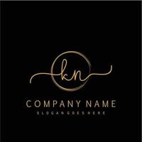 Initial KN handwriting logo with circle hand drawn vector
