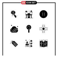 Universal Icon Symbols Group of 9 Modern Solid Glyphs of seo cloud education business pause Editable Vector Design Elements