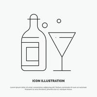 Glass Drink Bottle Wine Line Icon Vector