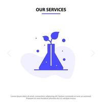 Our Services Science Flask Trees Solid Glyph Icon Web card Template vector