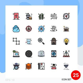 Pictogram Set of 25 Simple Filled line Flat Colors of gps compass frappe place distance Editable Vector Design Elements