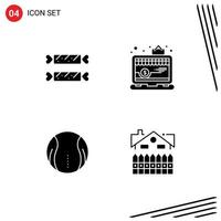 Pack of 4 Modern Solid Glyphs Signs and Symbols for Web Print Media such as sweet tennis holiday shop game Editable Vector Design Elements