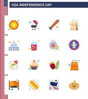 conjunto de 16 iconos del día de los ee.uu. símbolos americanos signos del día de la independencia para el béisbol americano de madison bolsa de los ee.uu. elementos de diseño vectorial editables del día de los ee.uu. vector