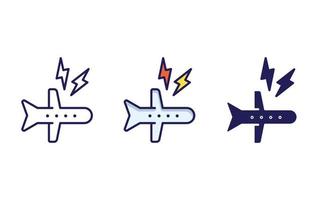 Flight crash line and glyph icon, vector illustration