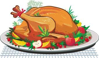 Roast turkey on the plate vector