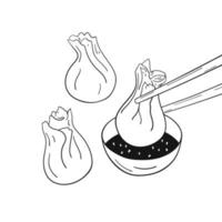 wontons ilustración monocromática dibujada a mano. albóndigas de la cocina asiática vector