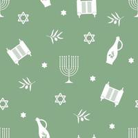 Happy hanukkah seamless pattern. Jewish holiday repeating background with menorah, Torah, olive oil and brach, star of David vector