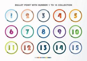 Bullet with number collection. Numbers from 1 to 15. vector