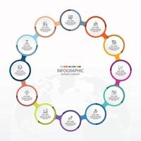 Basic circle infographic template with 12 steps. vector