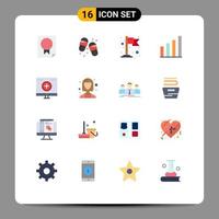 Pack of 16 Modern Flat Colors Signs and Symbols for Web Print Media such as computer user slippers signal analytic Editable Pack of Creative Vector Design Elements