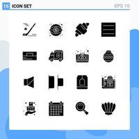 Editable Vector Line Pack of 16 Simple Solid Glyphs of fashion menu money hamburger food Editable Vector Design Elements