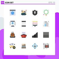 Modern Set of 16 Flat Colors Pictograph of network computer space pearl jewelry Editable Pack of Creative Vector Design Elements