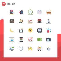 25 User Interface Flat Color Pack of modern Signs and Symbols of bed appointment circle time calendar Editable Vector Design Elements