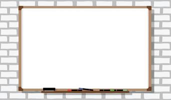 Blank whiteboard vector on white brick wall for copy space , blank vector illustration. Realistic vector office whiteboard. Empty whiteboard with marker pens