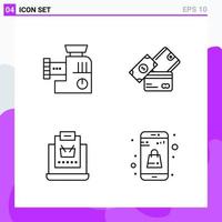 conjunto de 4 iconos en estilo de línea. símbolos de esquema creativos para el diseño de sitios web y aplicaciones móviles. signo de icono de línea simple aislado sobre fondo blanco. 4 iconos. vector