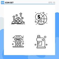 Modern 4 Line style icons. Outline Symbols for general use. Creative Line Icon Sign Isolated on White Background. 4 Icons Pack. vector