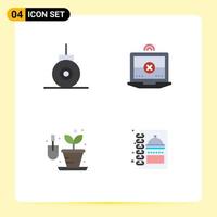 Set of 4 Commercial Flat Icons pack for bathyscaph kitchen laptop gardening menu book Editable Vector Design Elements