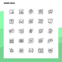 conjunto de iconos de línea mardi gras conjunto de 25 iconos. conjunto de iconos negros de diseño de estilo minimalista vectorial. paquete de pictogramas lineales. vector