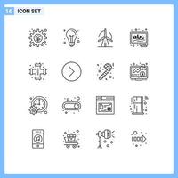 Mobile Interface Outline Set of 16 Pictograms of mechanical chalk light board power Editable Vector Design Elements