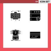 Group of 4 Modern Solid Glyphs Set for clock creditcard time reload hacking Editable Vector Design Elements