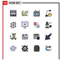 Universal Icon Symbols Group of 16 Modern Flat Color Filled Lines of analytics hardware calendar gadget computers Editable Creative Vector Design Elements