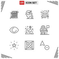 9 Icons Line Style. Grid Based Creative Outline Symbols for Website Design. Simple Line Icon Signs Isolated on White Background. 9 Icon Set. vector