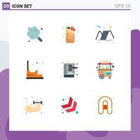 Set of 9 Modern UI Icons Symbols Signs for entertainment travel mountains car landscape Editable Vector Design Elements