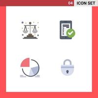 Group of 4 Modern Flat Icons Set for balance chart scales secure statistics Editable Vector Design Elements