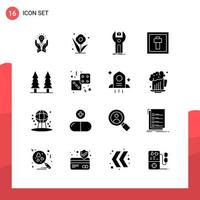 Pack of 16 Universal Glyph Icons for Print Media on White Background. vector