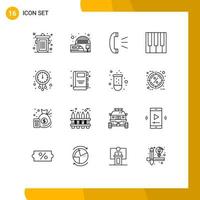 Group of 16 Modern Outlines Set for midnight sound call piano keyboard Editable Vector Design Elements