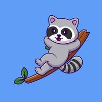 Cute Raccoon Lying On Branch Cartoon Vector Icons Illustration. Flat Cartoon Concept. Suitable for any creative project.