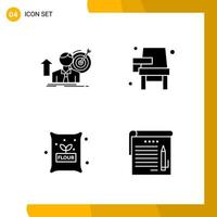 4 Icon Set. Solid Style Icon Pack. Glyph Symbols isolated on White Backgound for Responsive Website Designing. vector