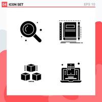 Collection of 4 Vector Icons in solid style. Modern Glyph Symbols for Web and Mobile. Solid Icon Sign Isolated on White Background. 4 Icons.
