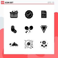 Collection of 9 Vector Icons in solid style. Modern Glyph Symbols for Web and Mobile. Solid Icon Sign Isolated on White Background. 9 Icons.