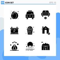 Modern 9 solid style icons. Glyph Symbols for general use. Creative Solid Icon Sign Isolated on White Background. 9 Icons Pack. vector