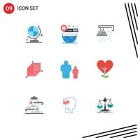 Group of 9 Flat Colors Signs and Symbols for father child mechanical design box Editable Vector Design Elements